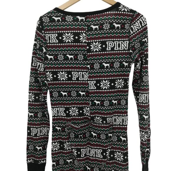 Victoria Secret PINK Thermal Union Suit Pajamas Size M Snowflake Waffle Knit - Picture 11 of 14